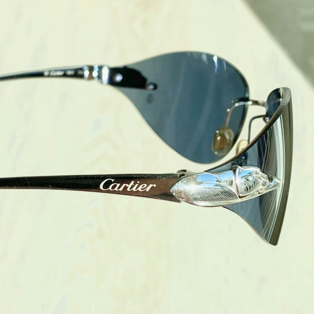 ✨ LUXE CARTIER "PANTHERE" DESIGNER WRAP GRAY LENS / SILVER ARMS SUNGLASSES ✨